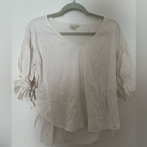 DK brand Cream V-Neck Blouse with Ruffle Sleeves Size Large